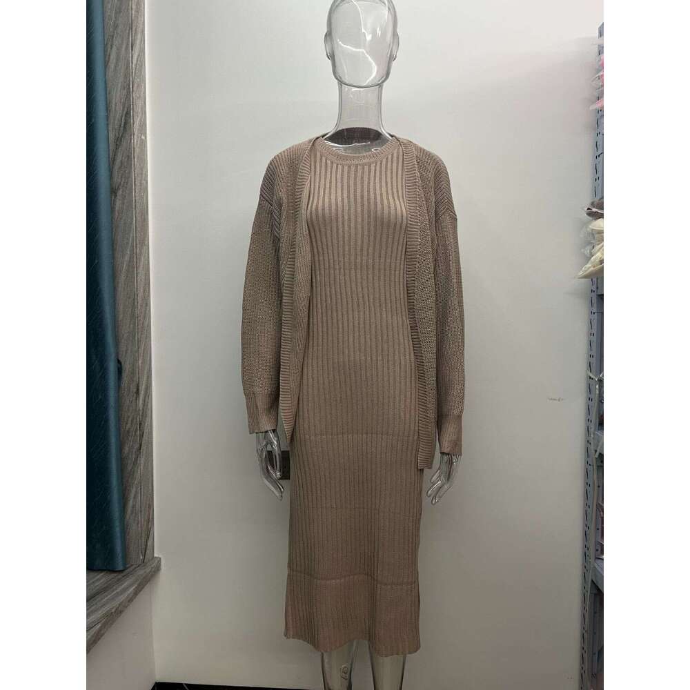 Russian Autumn Winter New Casual Round Neck Lazy Style Cardigan Knitted Suit Dress B5
