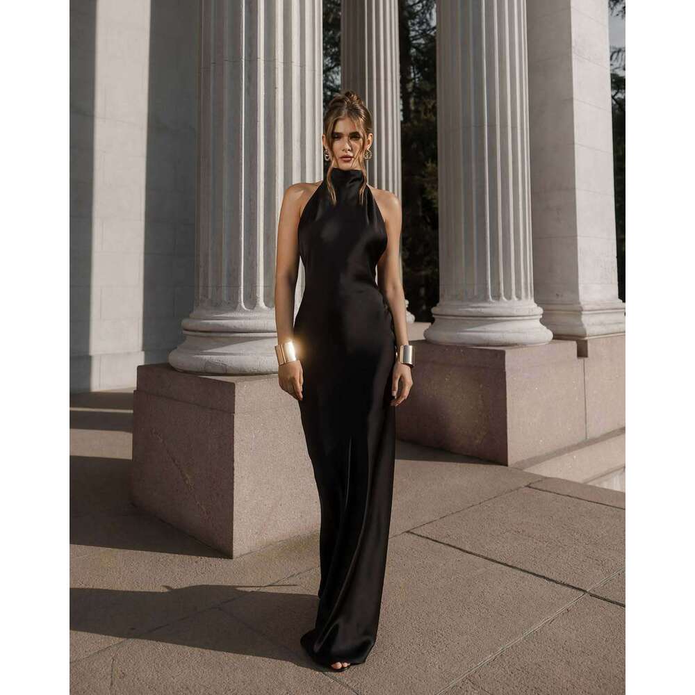 Summer New Women's Solid Color Tie Waist Elegant Fashion Dress B5