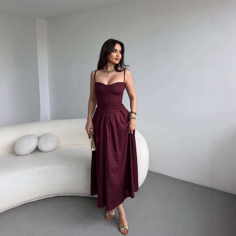Summer New Women's Fashion Strap French Style Sexy Elegant Fashionable Pure Dress B5