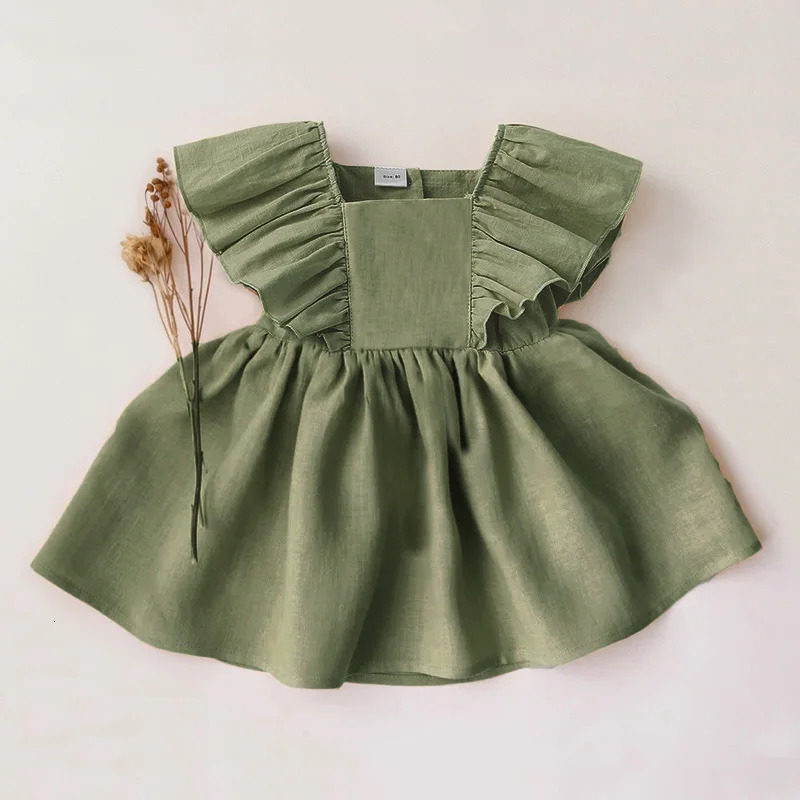Baby Dresses Linen Cotton Summer Girls Clothes Princess Dress 1st Birthday Party For 0-3Years Girl Infant Toddler Girls Clothing 250715