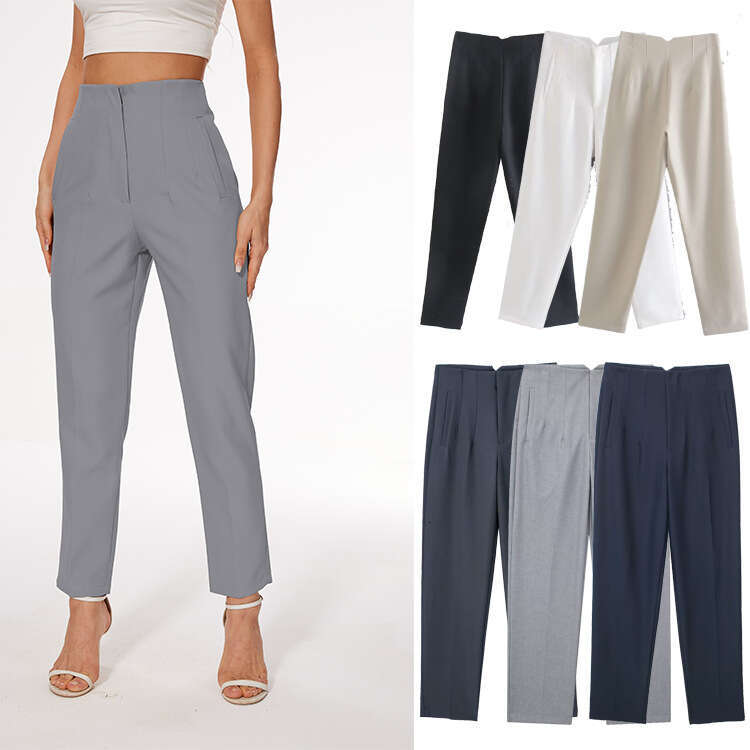 TRAFZA Discount Women's Fashion New High-Waisted Casual Long Pants B5