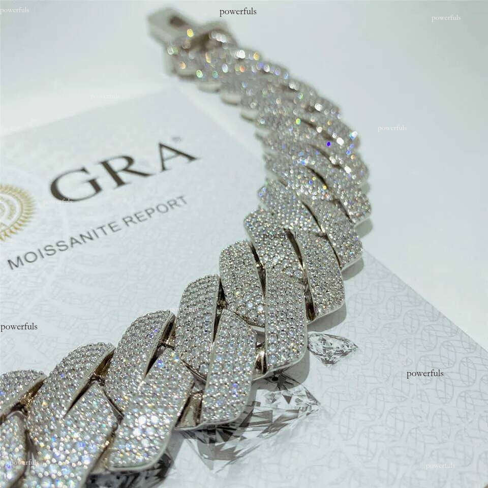 necklace moissanite chain Hip Hop Jewelry 26mm Solid Sier Iced Out Link Prong Cuban Bracelet Vvs Dia