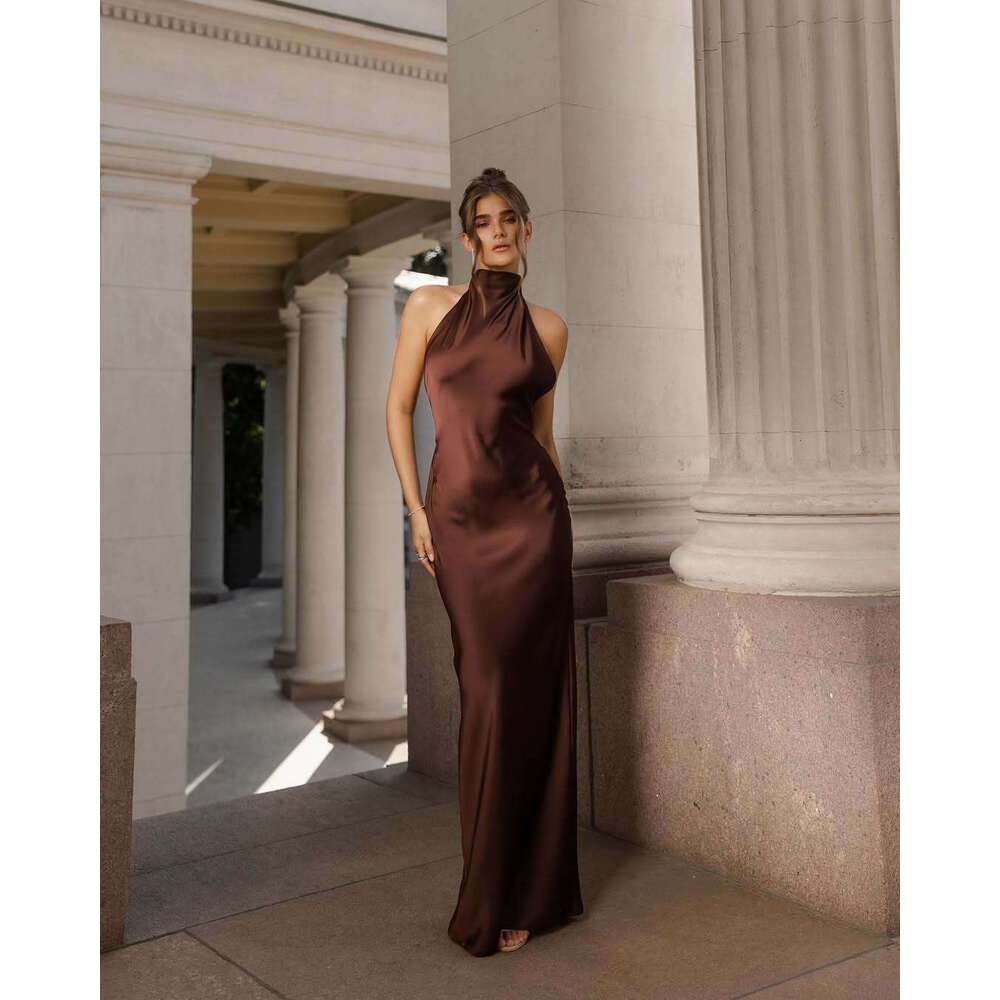 Summer New Women's Solid Color Tie Waist Elegant Fashion Dress B5