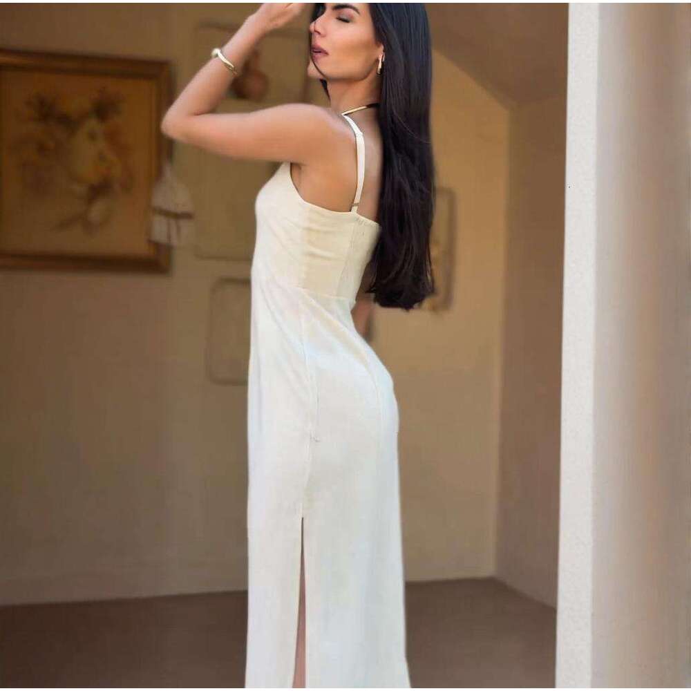 Sleeveless Bodycon Outfit Set Long New French Style Solid Color Strap Dress Women's Summer Wear B5