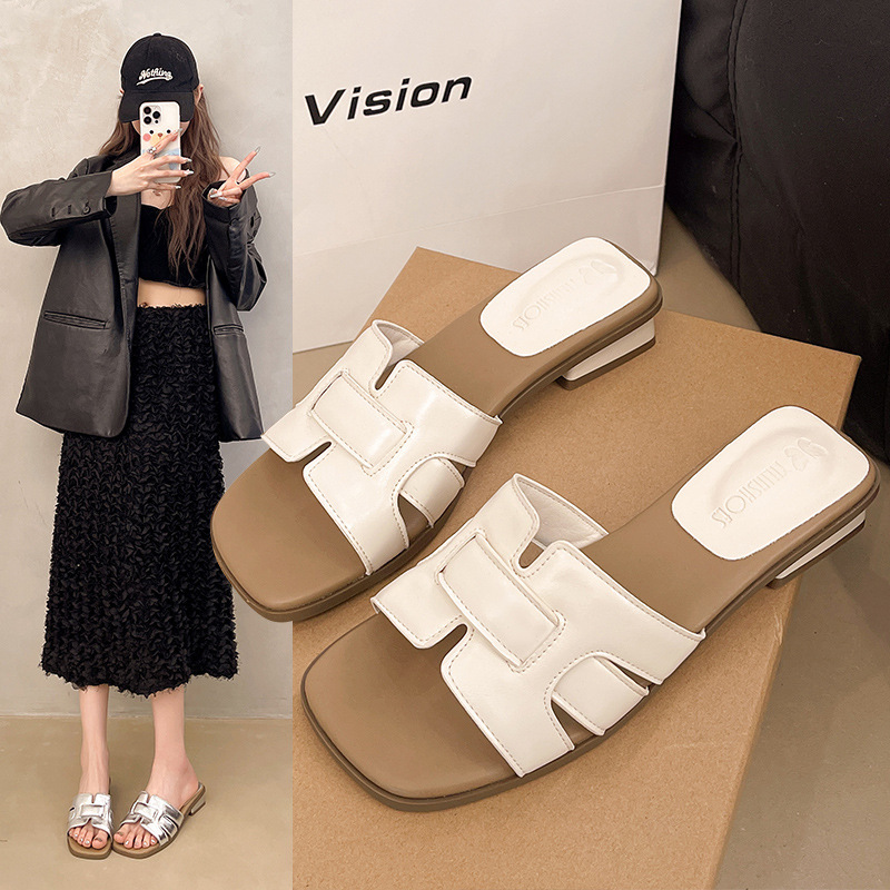 New hot free shipping summer 2025 square-toed high-heeled European and American casual and fashionable flip-flops for women