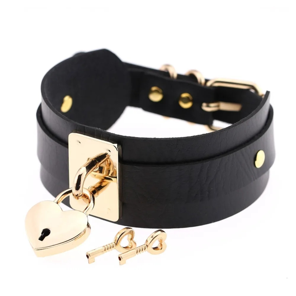KMVEXO Gold Color Heart Choker Necklace Leather Collar Goth Maxi Harness Necklaces Women Black Gothic Chocker Punk Jewelry 250714