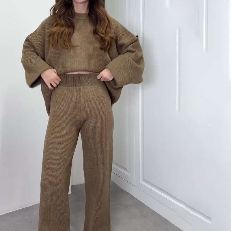 Autumn New Women's Sweater Knitted Fashion Casual Long Pants Set B5