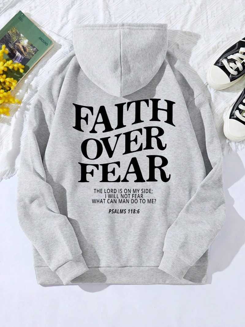 Casual Womens Hoodies Faith Over Fear Letter Printing Sweatshirts Fleece Warm Comfortable Pocket Pullovers Autumn Streetwear X2507151
