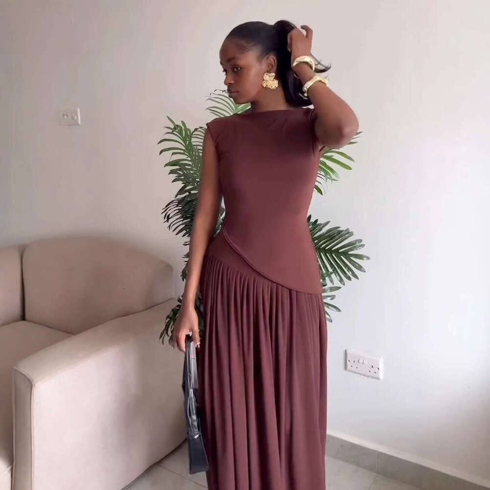 Elegant Asymmetrical Pleated Dress For Women Summer New Style Slim Fit Sleeveless B5