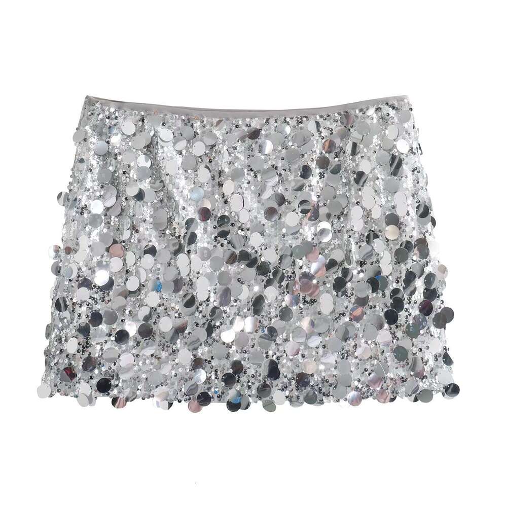 TRAFZA Winter New Style Sexy A-Line High Waist Bodycon Sequin Mini Skirt For Women B5
