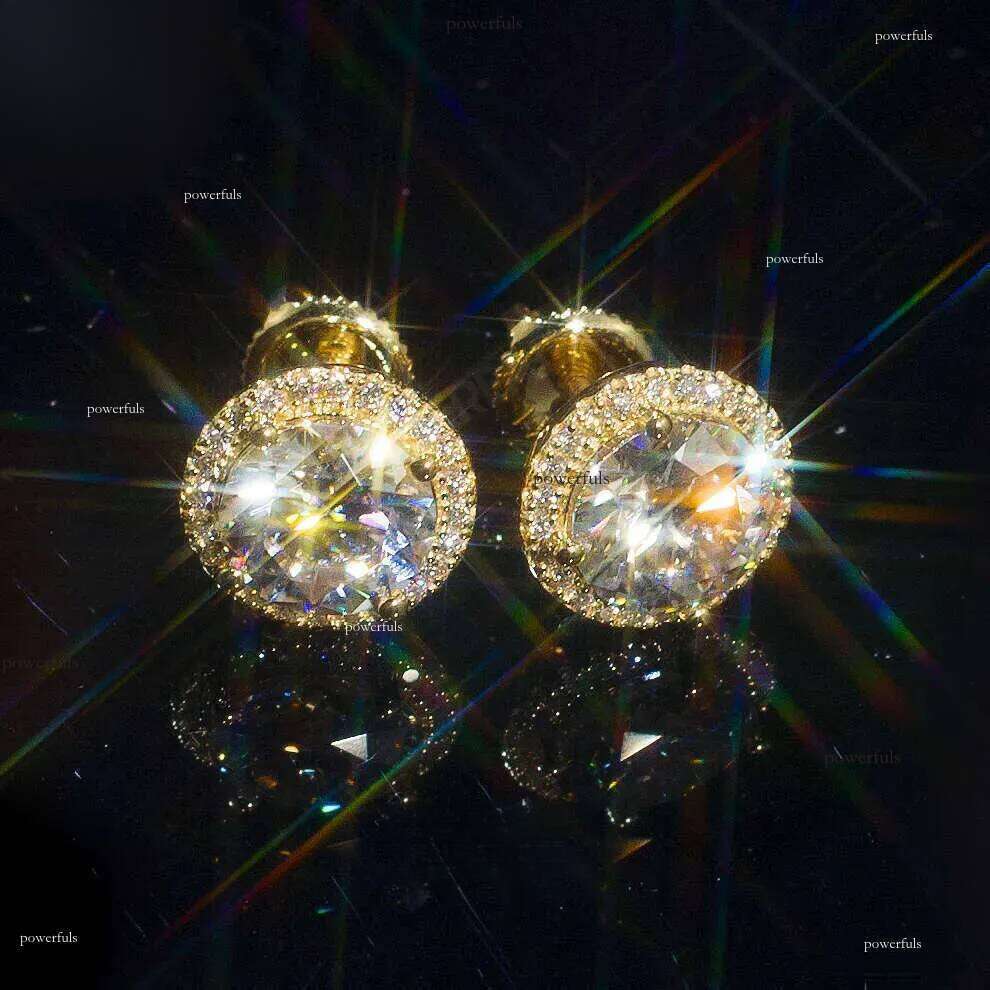 Fast Delivery 10K 14K Solid Gold wer Earrings Iced Out Round Brilliant Cut Vvs Moissanite Dia Fine Cluster Earring