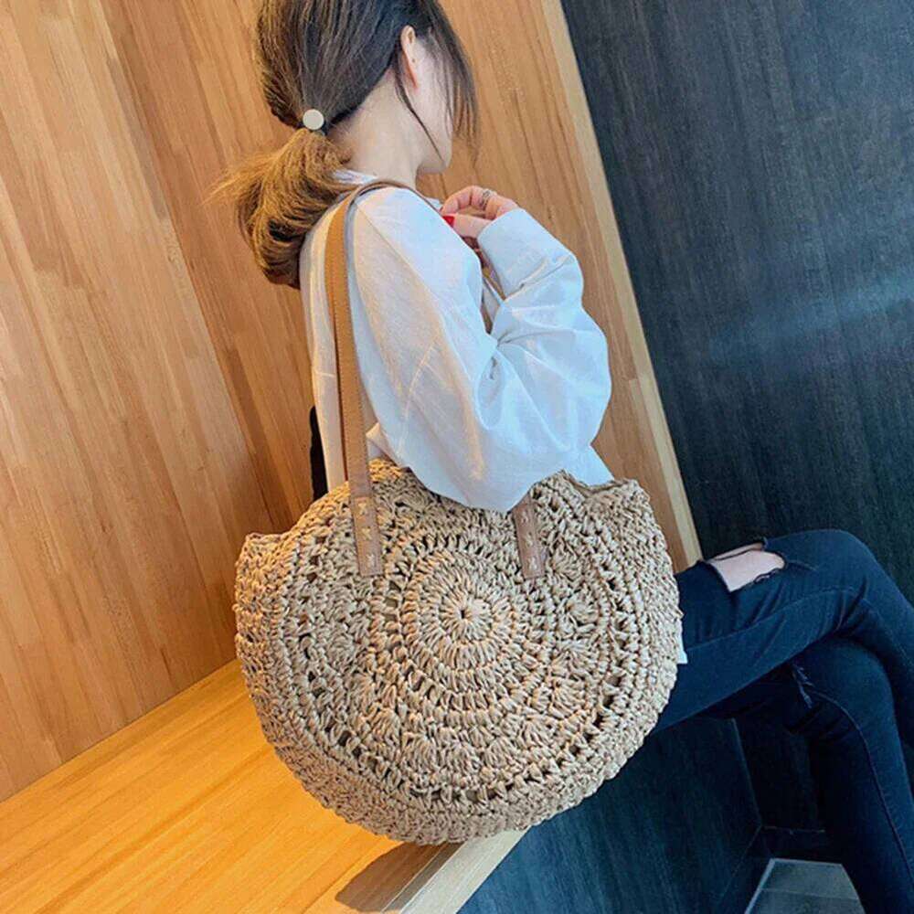 Ladies Woven Tote Handmade Summer Hollow Weaving Underarm Bag Fashion Casual Simple Portable Large Capacity For Seaside Holiday