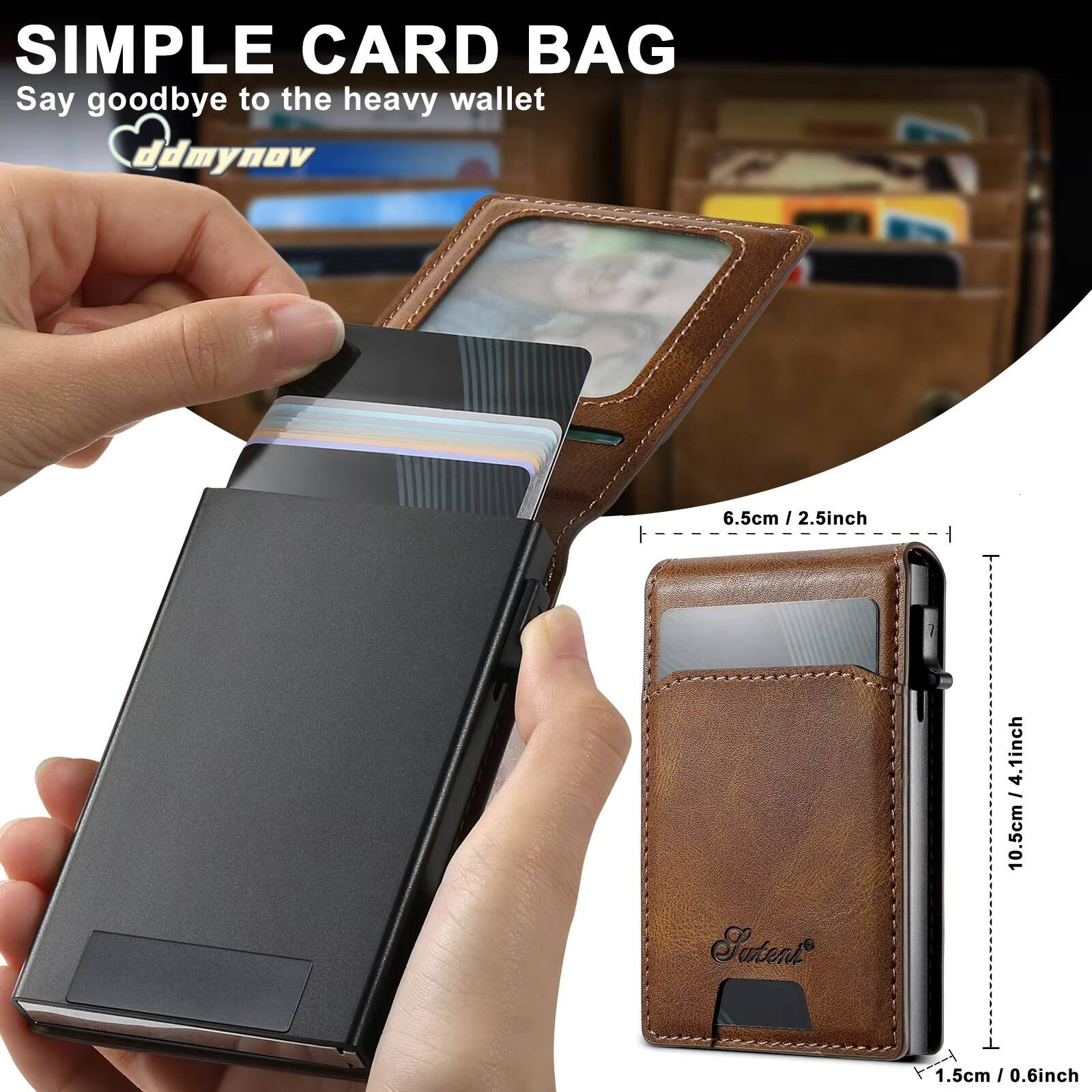 SUTENI For Men Magnetic Wallet Leather Holder Bracket Pressing Button Automatically Ejects the Card ddmynov