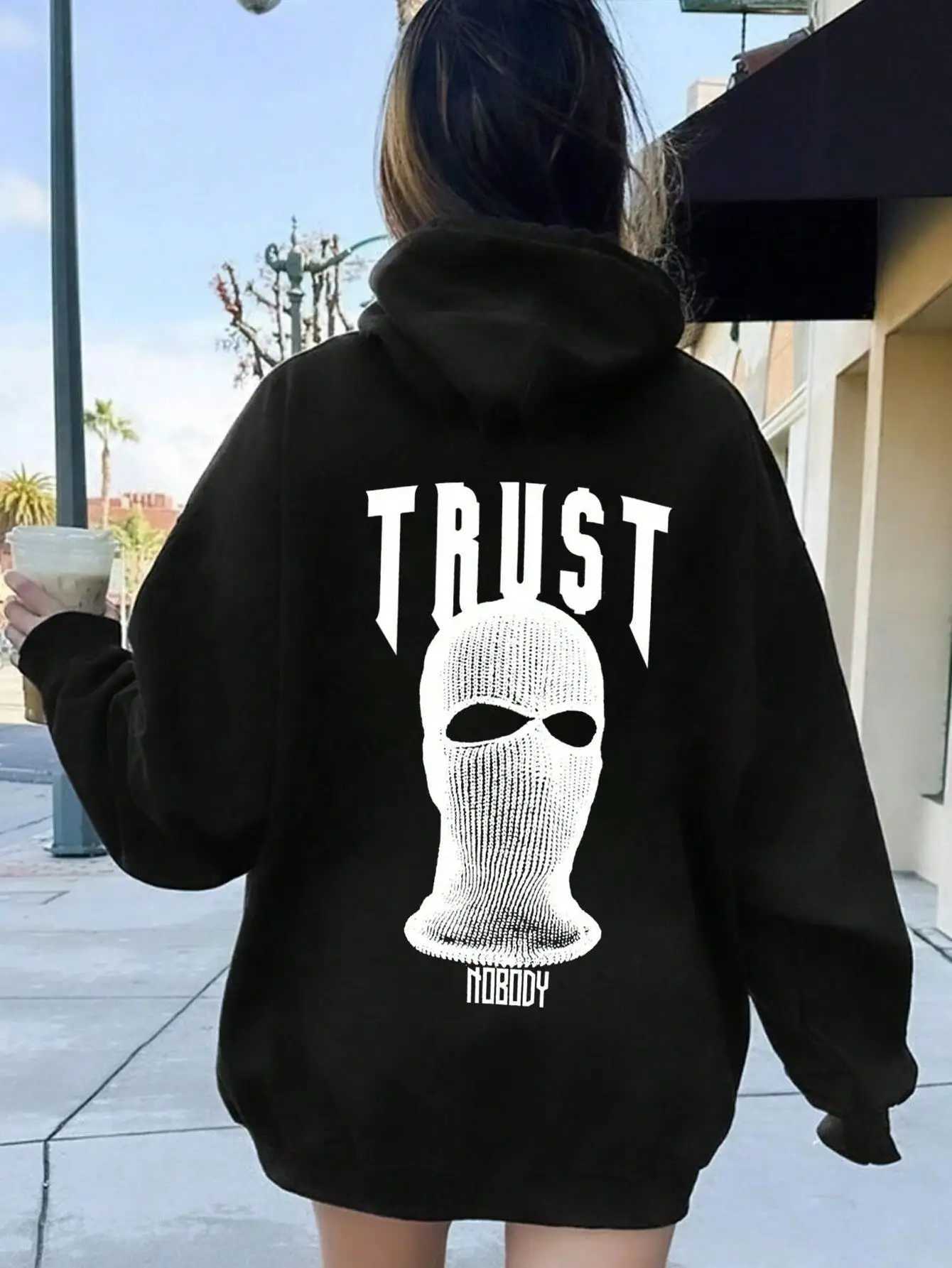 Trust Nobody A Stranger With A White Hood Hoodie Women Warm Fleece Hoodie Fashion Casual Sweatshirts Autumn Loose Sportswears X2507151