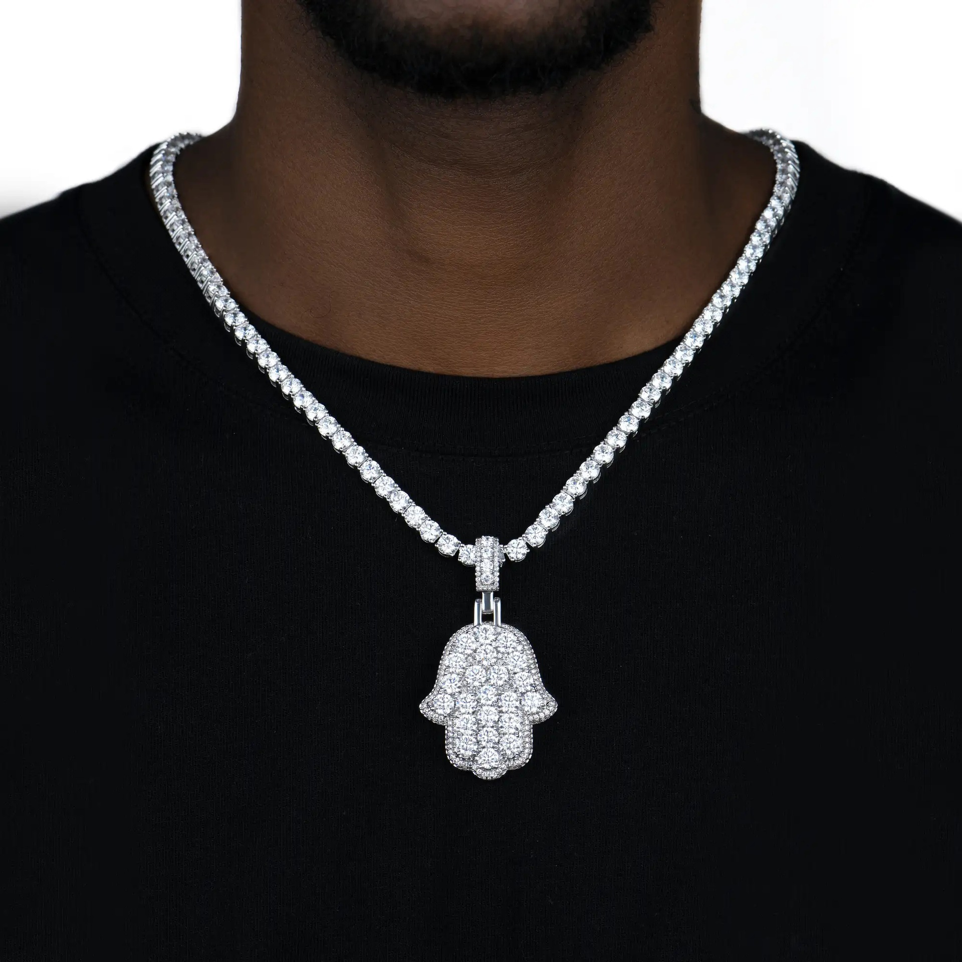 Luxury Jewelry Designer Jewelry Cross-border Palm Pendant Inlaid With AAA Zircon Exquisite Design Hip-hop Necklace Chain High-end European And America