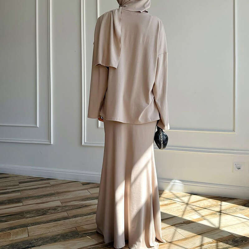 Spring New Style Women's Sleeve Half Skirt Long Dress Fashion Set With Headscarf B5