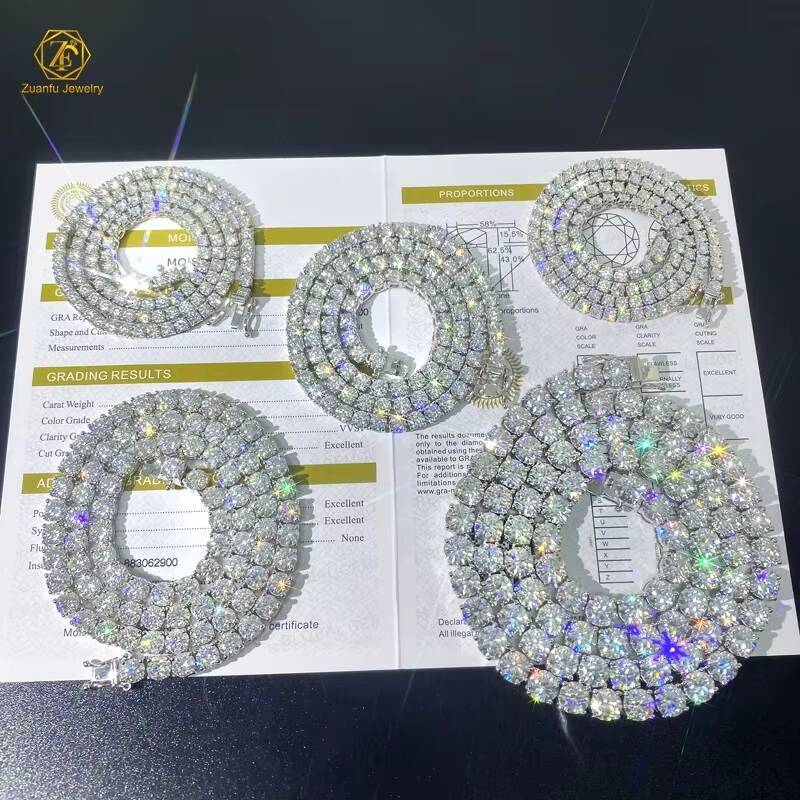 Customized 14K Solid Gold D VVS Moissanite Diamond Tennis Chain 3mm 0.1CT Diamond Fine Jewelry Cuban Necklace for Men Women