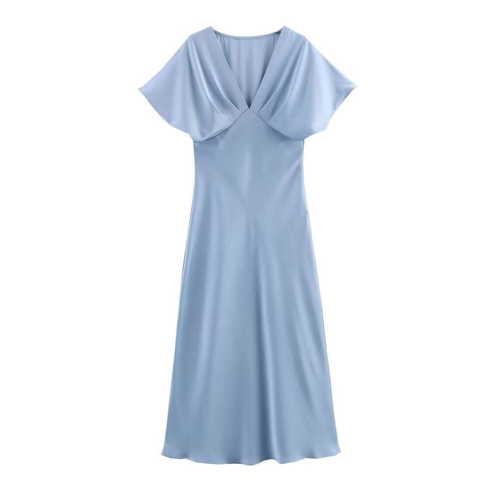 TRAFZA Spring Summer New Style Women's Fashionable Elegant Casual Satin Texture Dress B5