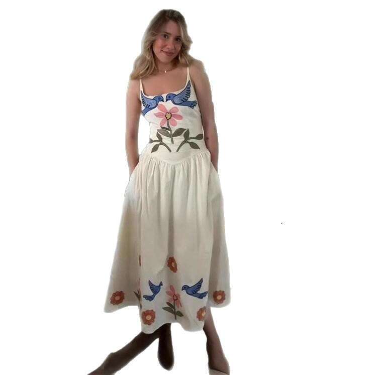 Summer New Women's Fashion Printed Fresh And Pure Elegant Waist-Cinching Dress B5