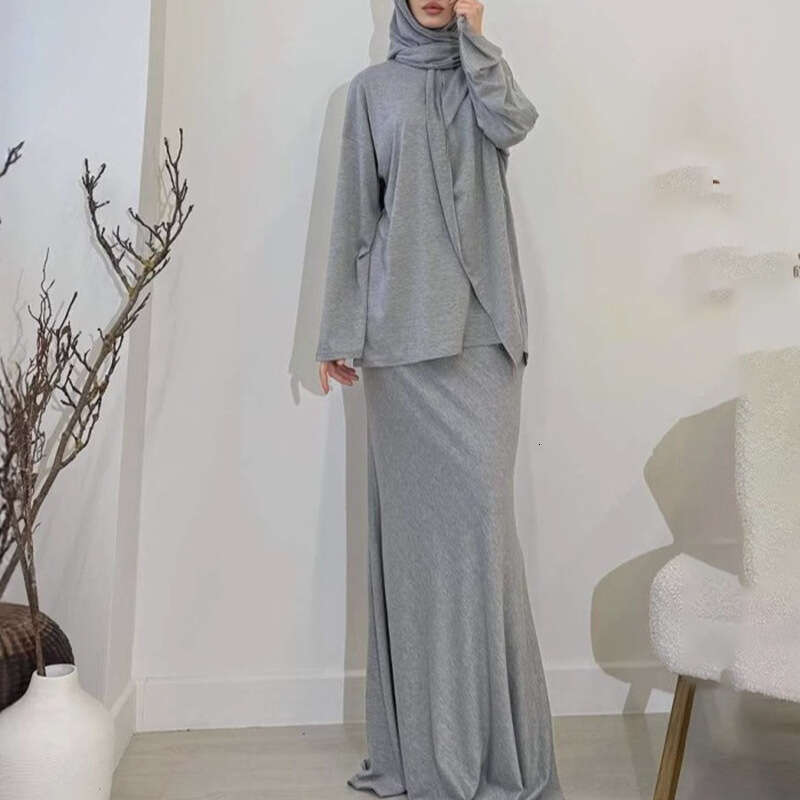 Spring New Style Women's Sleeve Half Skirt Long Dress Fashion Set With Headscarf B5