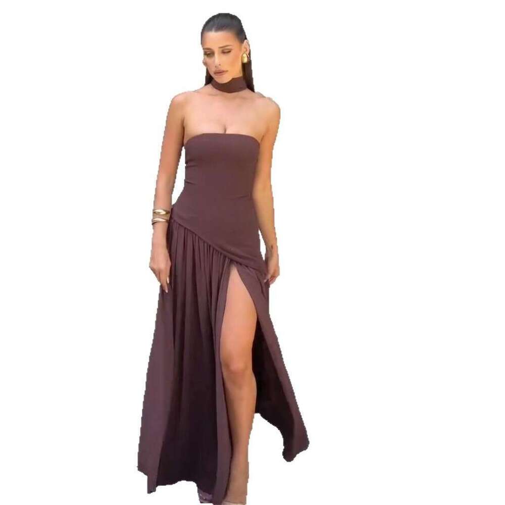 Summer New Women's Fashion Elegant Romantic Atmosphere Patchwork Pleated Strapless Dress B5