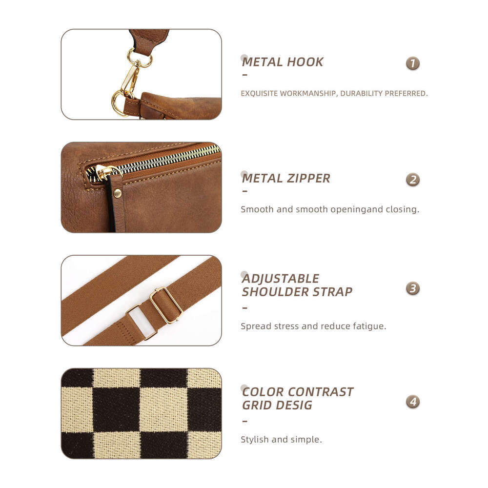 2025 Checkerboard Classic Chest with Earphone Holder Waist Shoulder Crossbody Bag Trendy Versatile Women In Stock