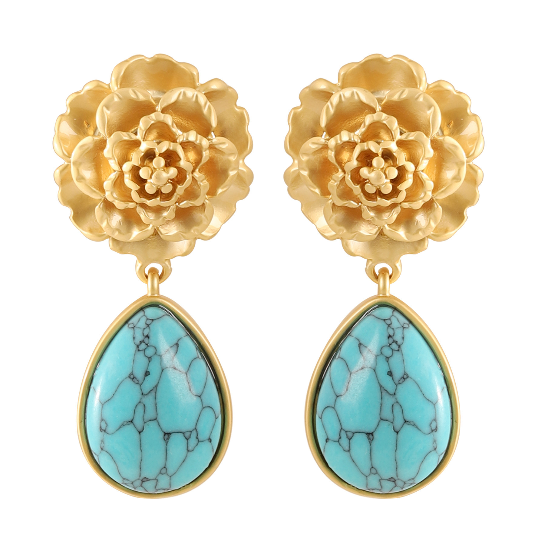 Sier Needle Personality Vintage Blue Turquoise Pendant Earrings for Women Elegant High-end Feel Annual Meeting Banquet Ear Jewelry