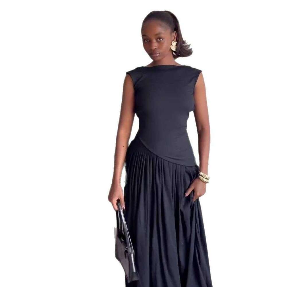 Elegant Asymmetrical Pleated Dress For Women Summer New Style Slim Fit Sleeveless B5