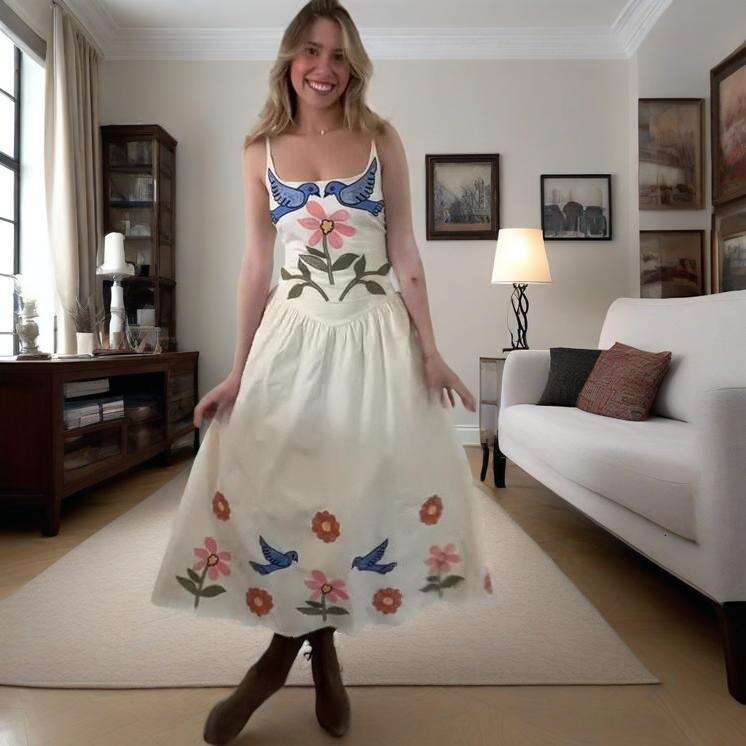 Summer New Women's Fashion Printed Fresh And Pure Elegant Waist-Cinching Dress B5