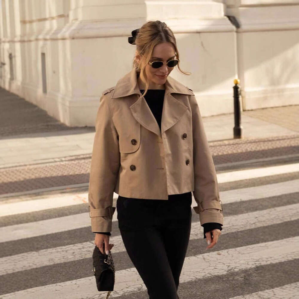 TRAFZA Spring And Autumn New Fashionable Short Double-Breasted Trench Coat For Women B5