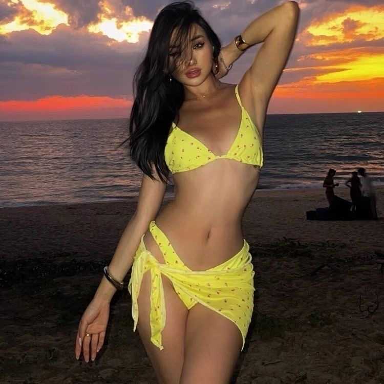 Swimsuit female tough chick one-piece floral bikini set with three pieces that come together