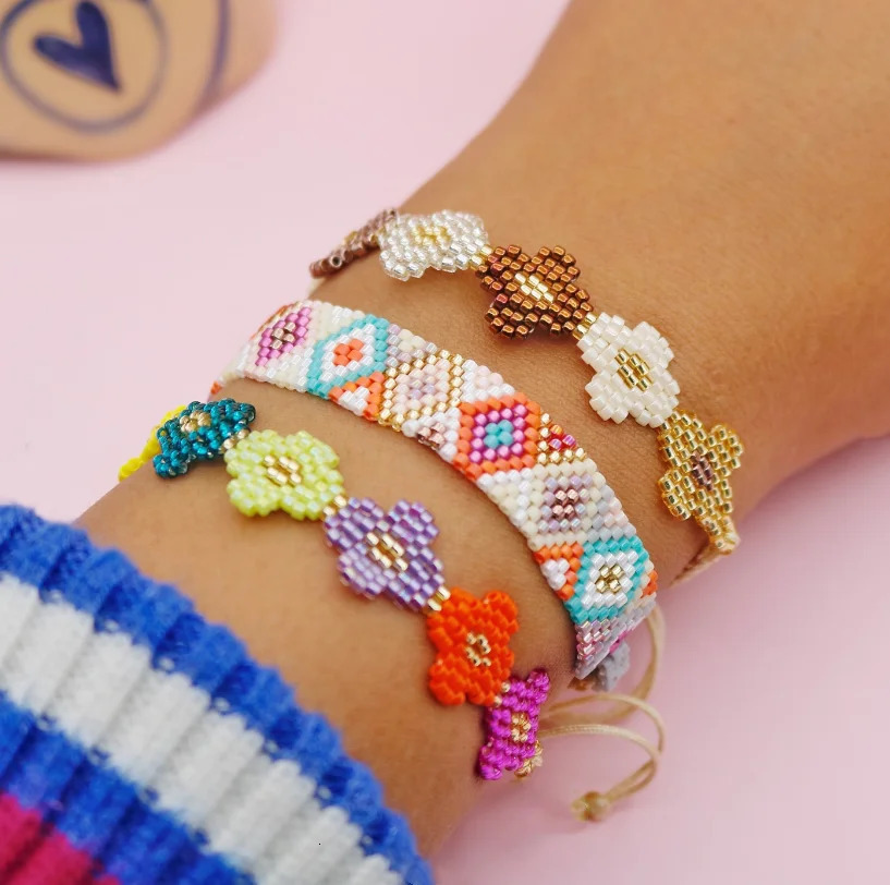 Weaved Beaded Miyuki Bracelet Handmade Friendship Seed Bead Bracelet flower Loom Bead Bracelet 250712
