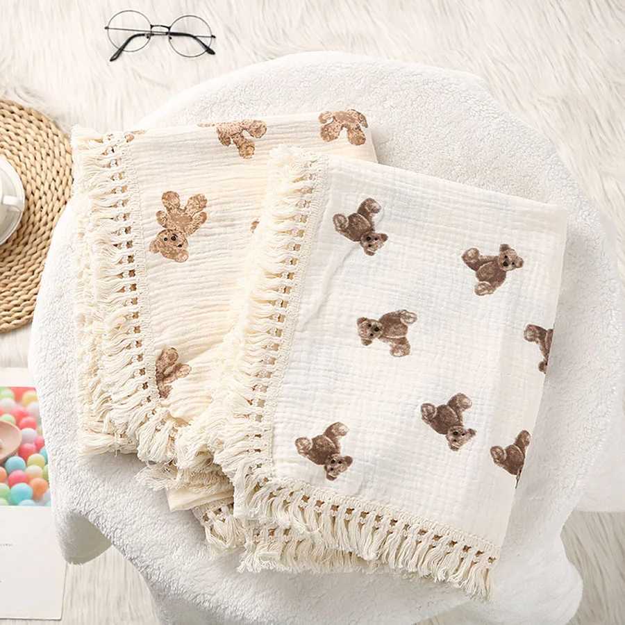 ute Bear Muslin Squares Cotton Baby Blanket for Newborn Plaid Infant Swaddle Blanket Babies Accessories Bed Summer Comforter L250715V2YY