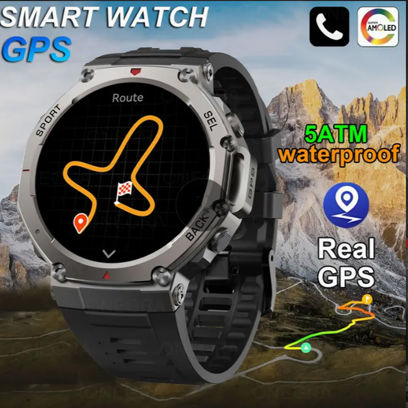 2025 DM58 Positioning System Outdoor Sports Smart Watch Amoled BT Call 50m Waterproof Heart Rate Tracker Compass-Sports Reloj Smartwatch