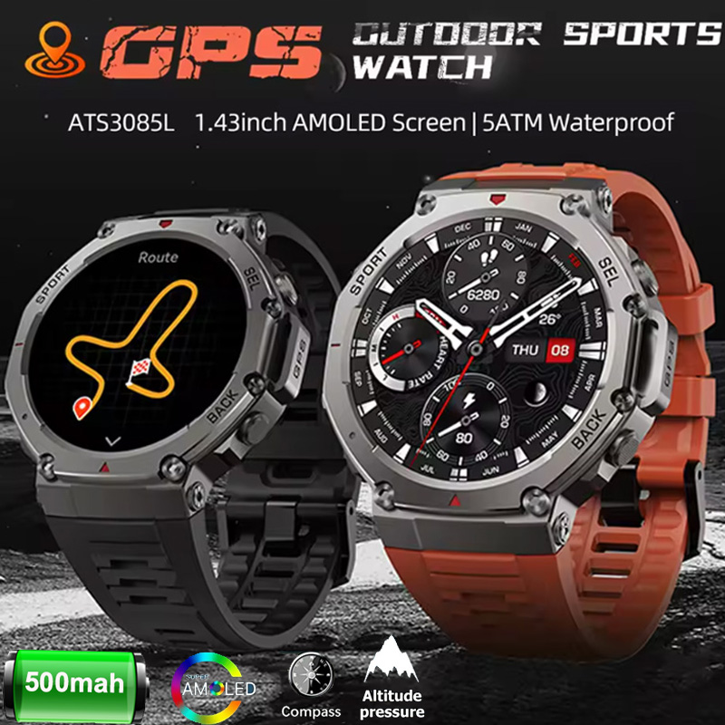 DM58 Men's 1.43inch AMOLED Screen BT Call Positioning System Compass Outdoor Tracker GPS Sports Smart Watch
