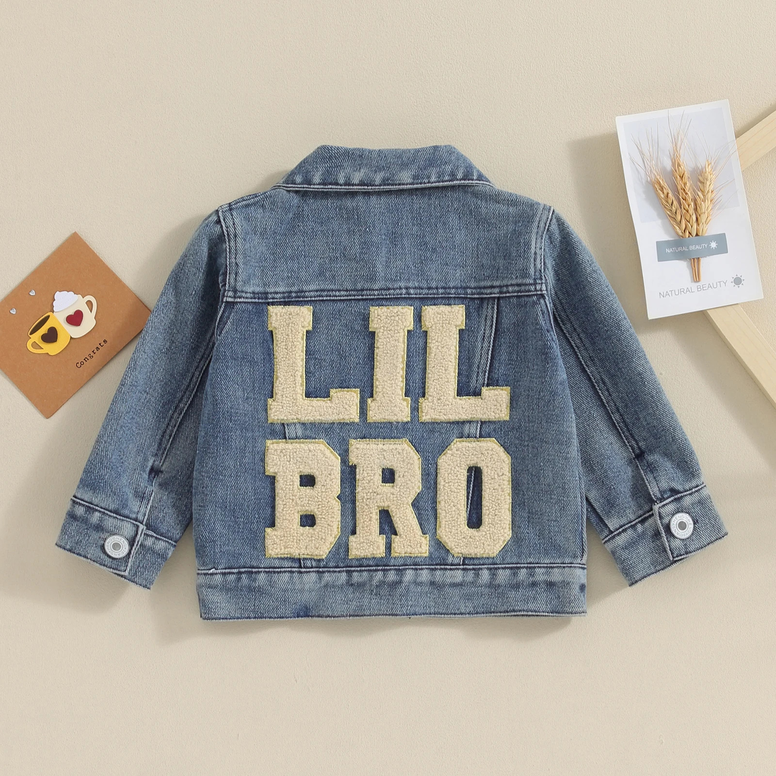 FOCUSNORM 0-5Y Toddler Kids Girls Boys Sister/Brother Denim Jacket Long Sleeve Back Letter Embroidery Single Breasted Coats 250715