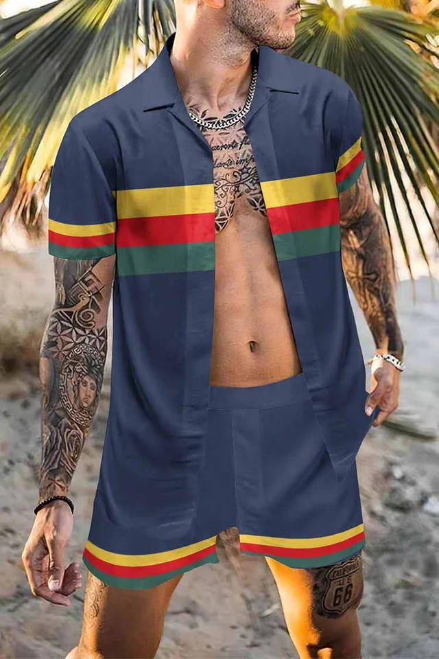 Fashion Hawaiian Suit Print Men Shirt 2Pcs Set 3D Holiday Short Sleeve Casual Beach Two Piece Man Sets y250714