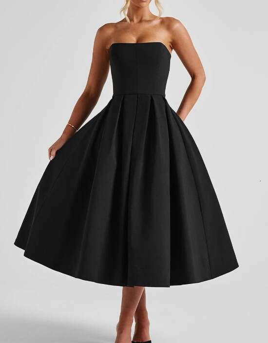 Sexy Women's Summer Outfit Fishbone Strapless Pure Desire Style Hot Girl Slim Fit Backless Midi Dress B5