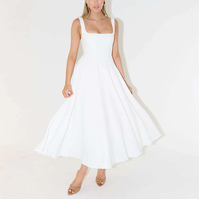 Summer New Simple Sexy Strap Slim Mid-Length Dress B5