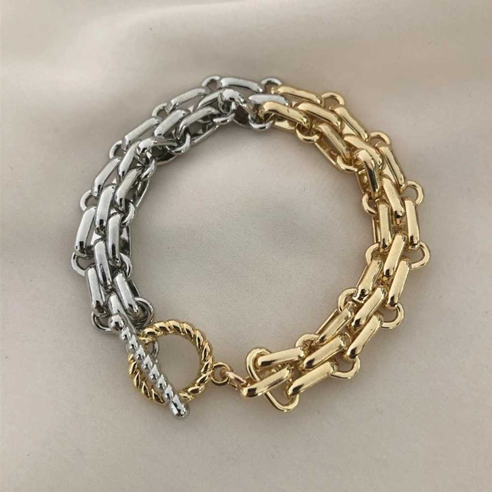 GHIDBK Punk Half Gold Color Half Silver Color Chunky Wide Chains Bracelets Woman Rock Toggle Clasp Bracelet Statement JewelryXJ250715