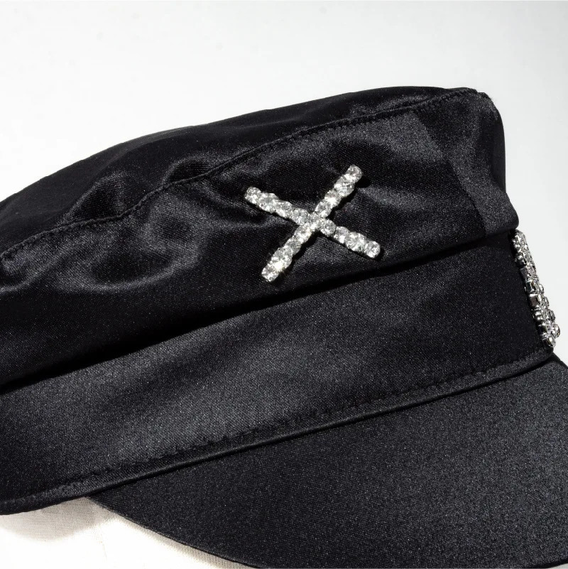 Fashion Diamond Letter Stain sboy Cap for Women Crystal-embellished Baker Boy Caps S-XL for Different Head Size 250714