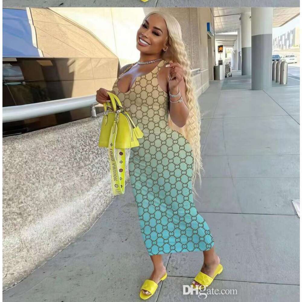 Designer Tank Top Dress Casual Bodycon Dresses For Woman Fashion Printed Maxi Long Dress Robe One Or Two Piece Set Sexy Slim Skirt