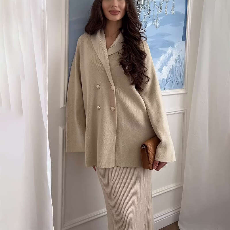 Spring New Women's Solid Color Long Sleeve Button Jacket And Skirt Fashion Set B5