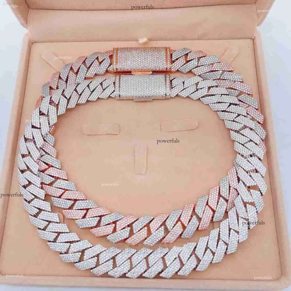 necklace moissanite chain Sterling Sier White Gold Miami Cuban Link Iced Out Lab Dia Moissanite Chain