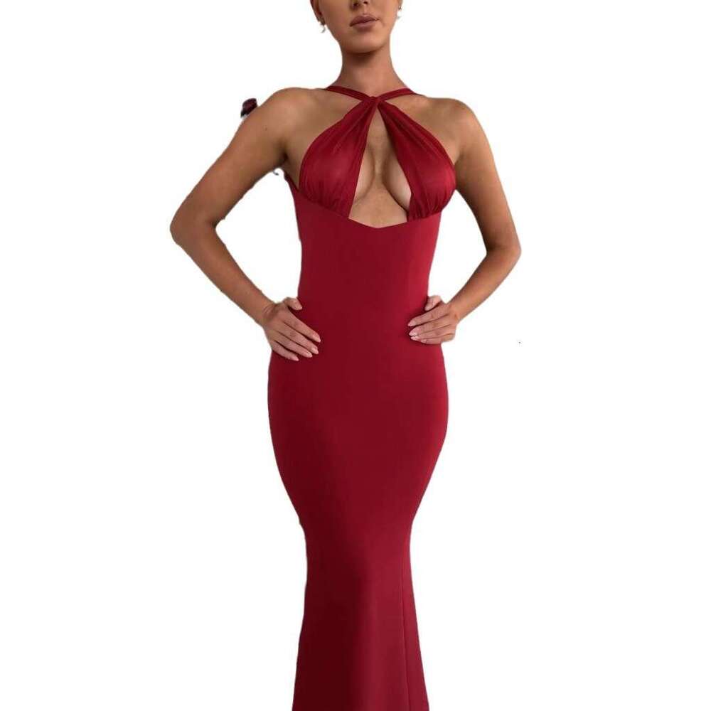 Summer New Women's Sexy Solid Color Off-Shoulder Waist-Cinching Elegant Fashion Dress B5