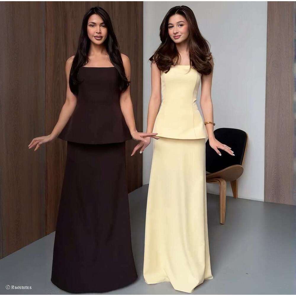 Spring New Women's Strapless Solid Color Skirt Elegant Fashion Set B5