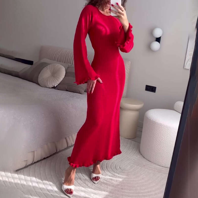 Knitted Sweater Women's Autumn New Fashion Sexy Backless Round Neck Tie Dress B5