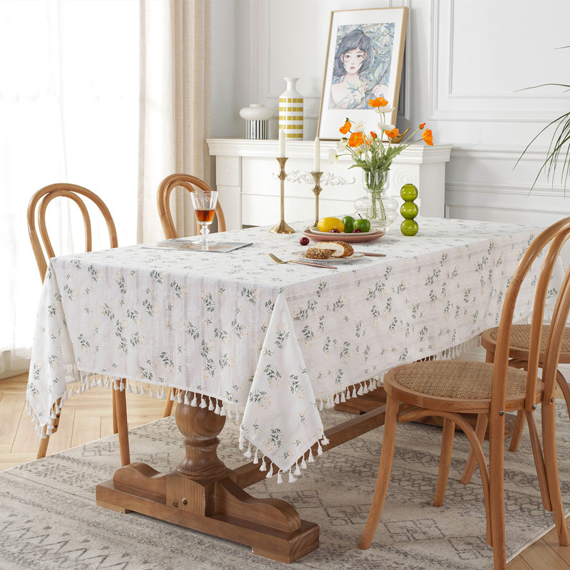 Luxurious and high - end tablecloth with floral patterns tassels washable Customizable for dining table decoration