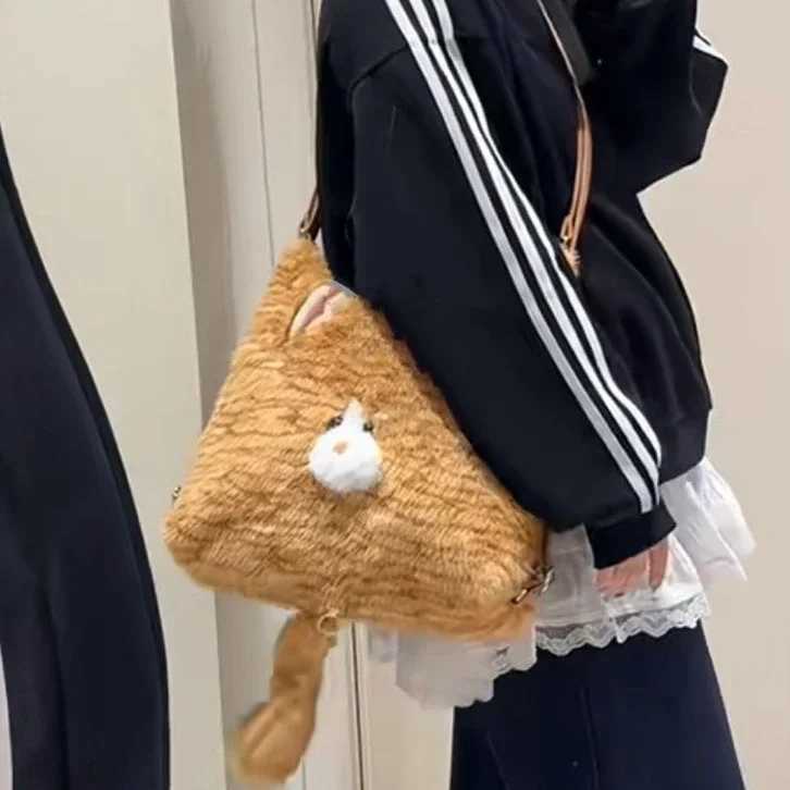 ute Cat Plush Backpack Kaii Student Autumn Winter Backpack Crossbody Bag Handbag Large Storage Bag Back To School Purse Y250719