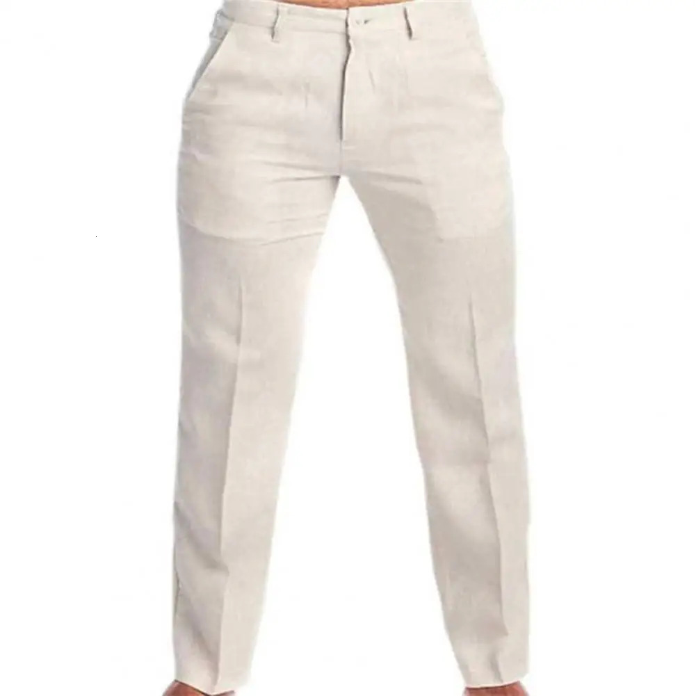 2023 Mens Stand Pocket Casual Linen Pants Solid White Gray Trouser Plus Size 3xl Elegant Fashion Sweatpants Men Streetwear 250714